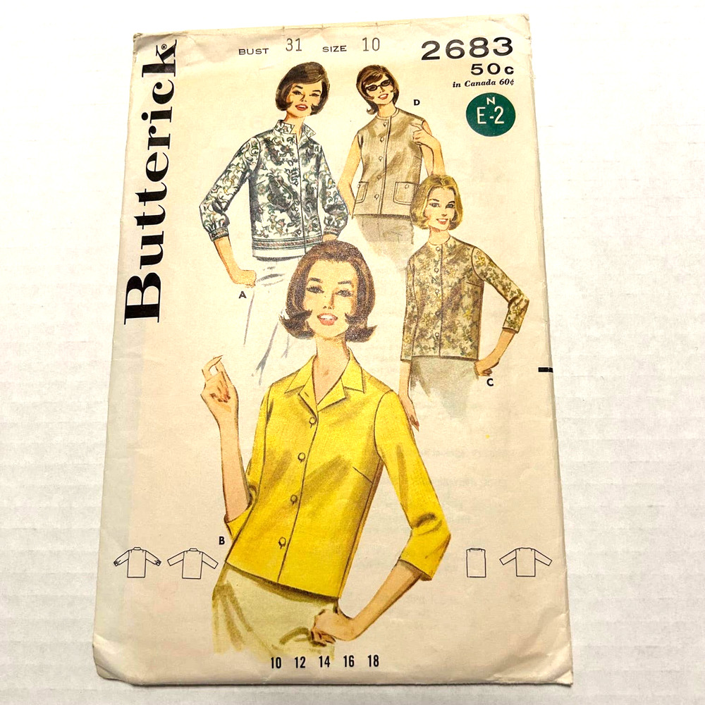 Butterick Vintage Pattern #2683 Misses Button Down‎ Blouse Size 10
